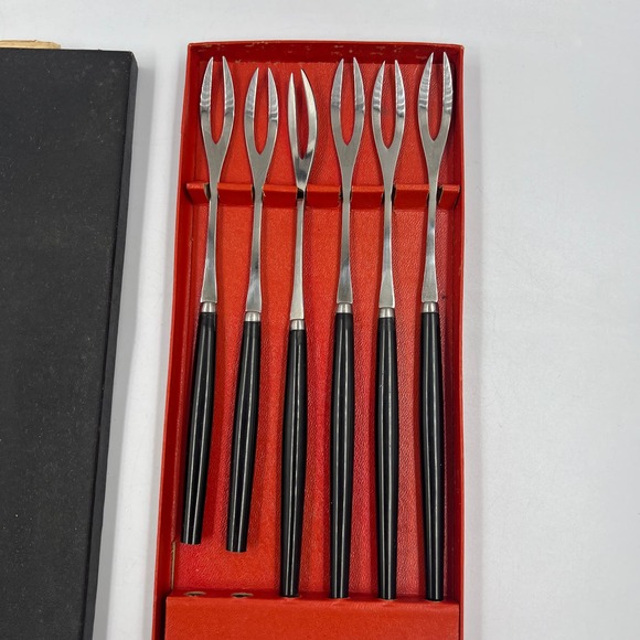 Vintage Set Fondue Forks MidCentury Modern Set 6 Pieces In Original Box - Picture 9 of 9